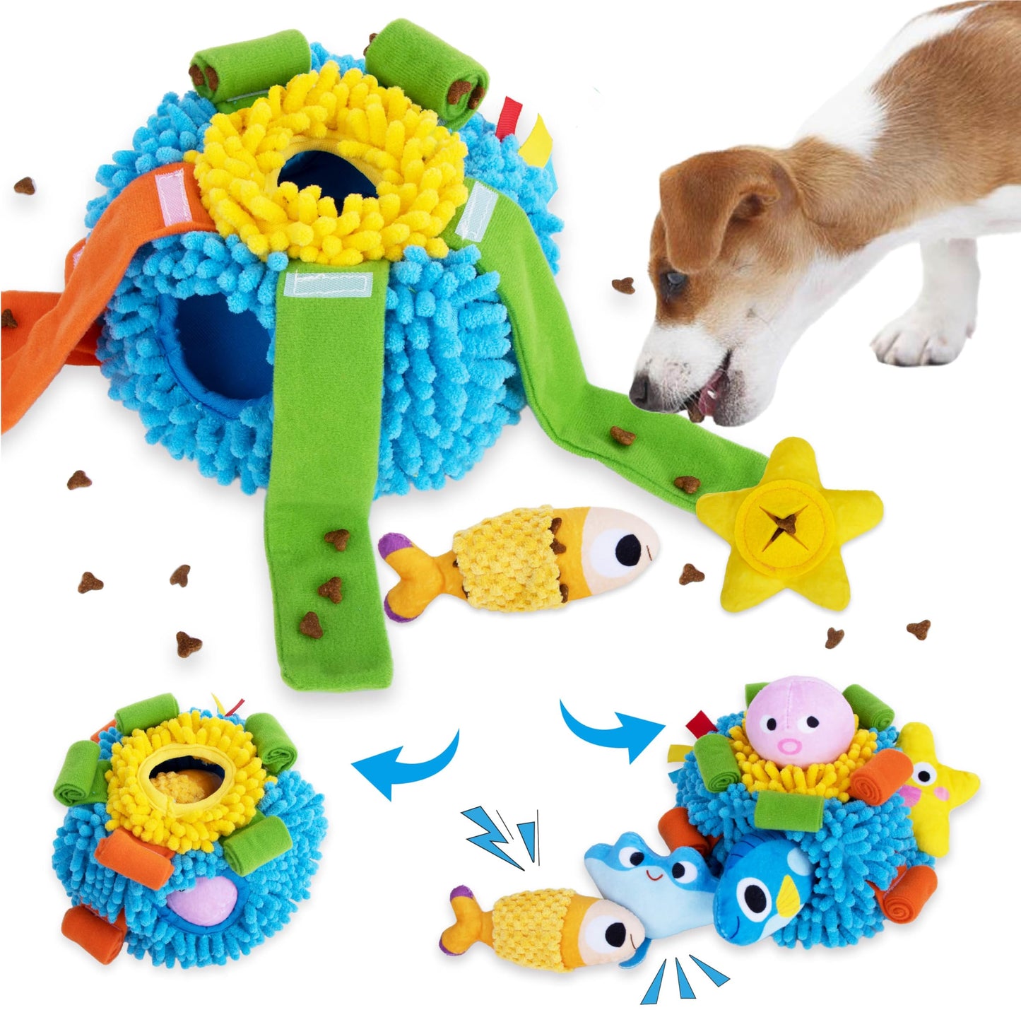 Dog Snuffle & Squeaky Toy Set – 5-in-1 Interactive Hide & Seek Plush Toys