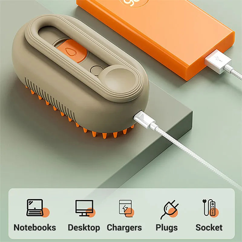 3-in-1 Electric Steam Dog Grooming Brush – Massage, Deshed & Clean