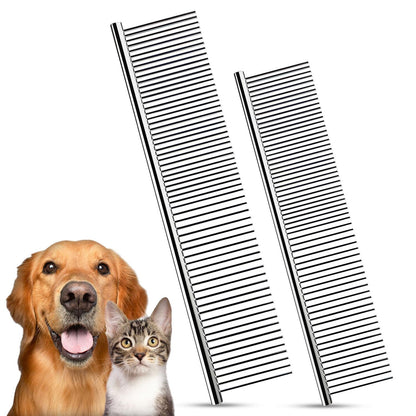 2-in-1 Dog & Cat Grooming Comb Set – Stainless Steel Dematting Brush for Tangles & Shedding