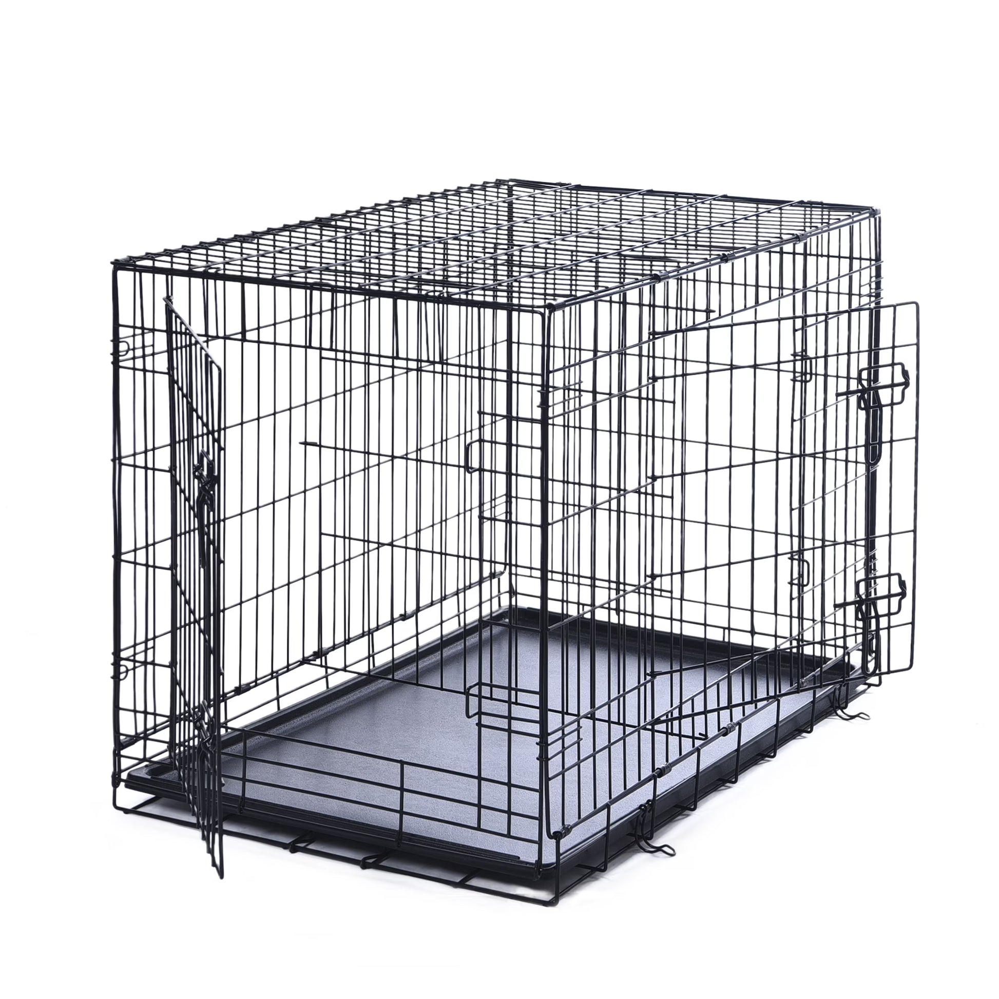 Double-Door Dog Crate, Foldable Metal Wire Kennel, Portable, Tray and Divider Included, 42" X 27" X 30"