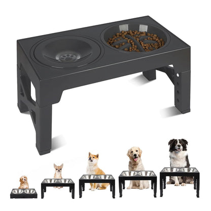 Adjustable Elevated Dog Bowl Stand – Stainless Steel with Slow Feeder (3.2"–12.2" Height)