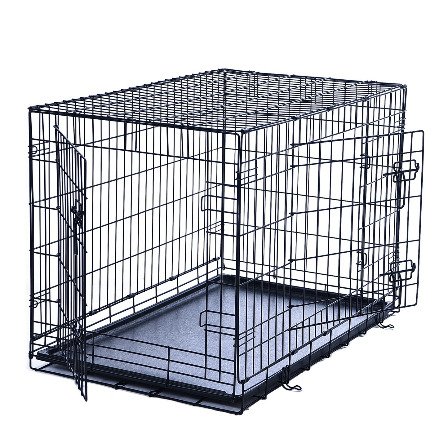 Double-Door Dog Crate, Foldable Metal Wire Kennel, Portable, Tray and Divider Included, 42" X 27" X 30"