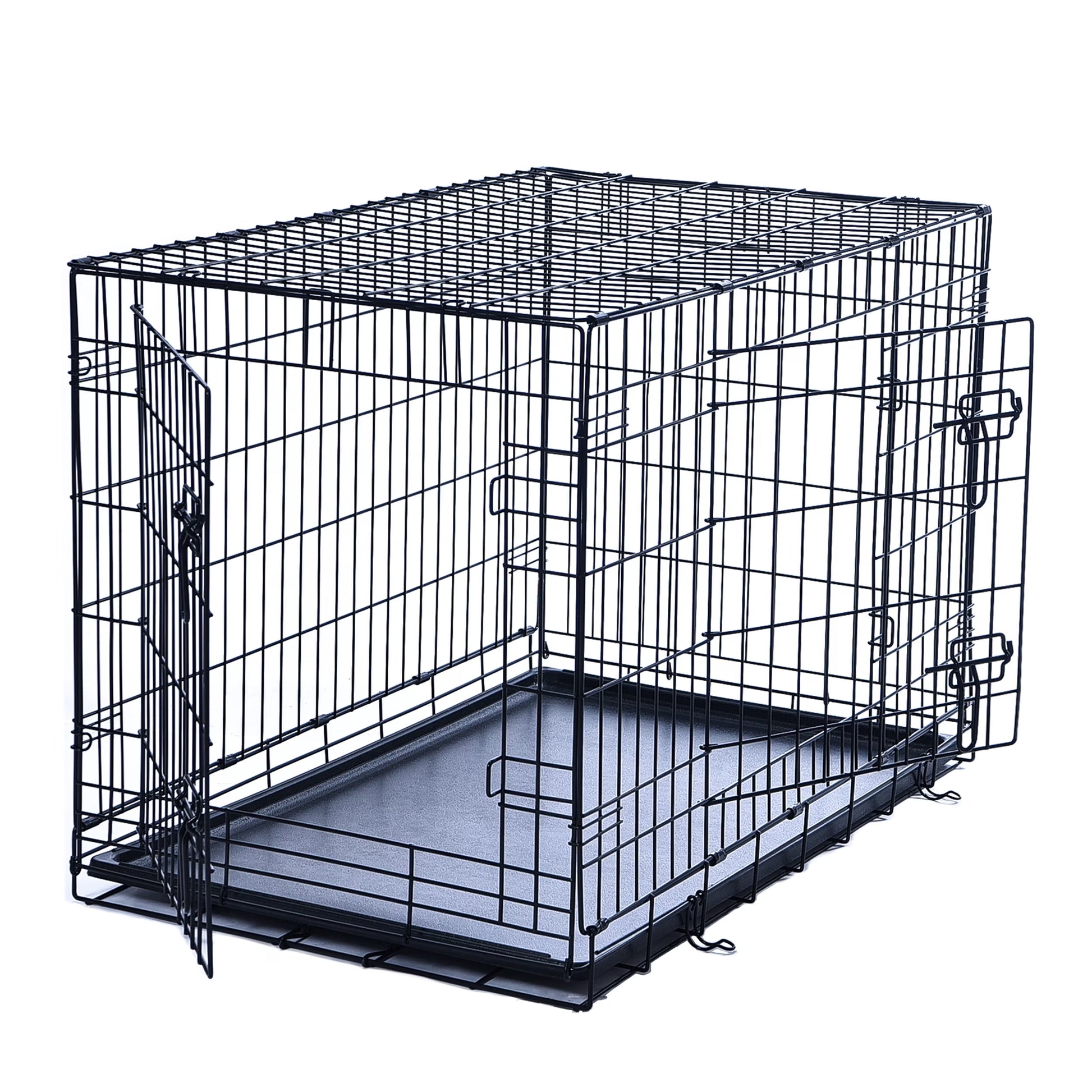 Double-Door Dog Crate, Foldable Metal Wire Kennel, Portable, Tray and Divider Included, 42" X 27" X 30"