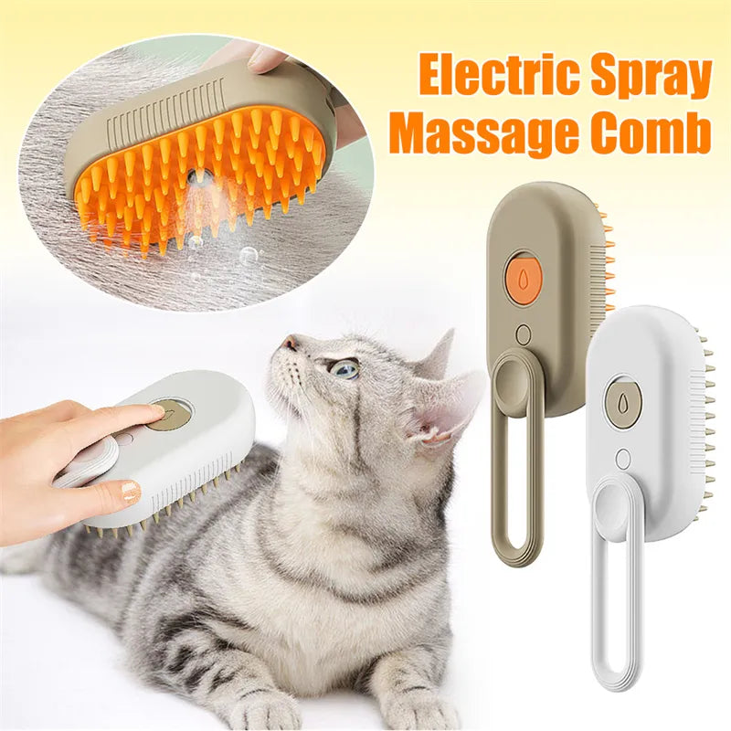 3-in-1 Electric Steam Dog Grooming Brush – Massage, Deshed & Clean