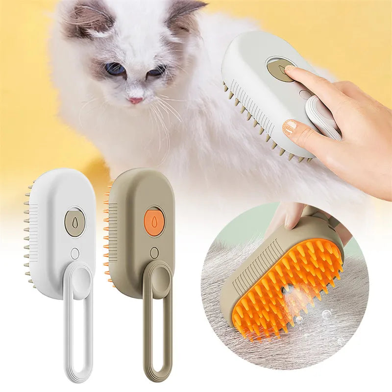 3-in-1 Electric Steam Dog Grooming Brush – Massage, Deshed & Clean