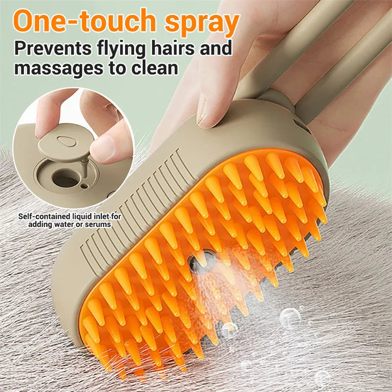 3-in-1 Electric Steam Dog Grooming Brush – Massage, Deshed & Clean