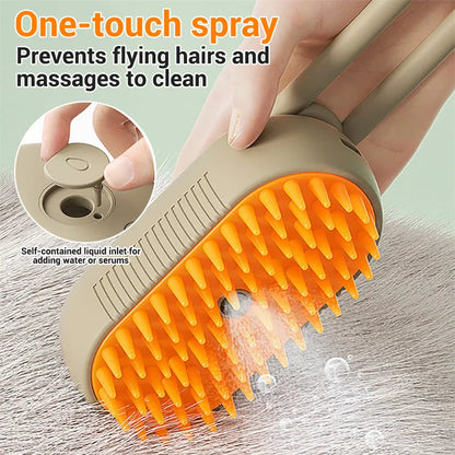 3-in-1 Electric Steam Dog Grooming Brush – Massage, Deshed & Clean