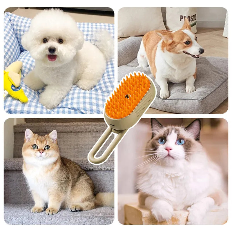 3-in-1 Electric Steam Dog Grooming Brush – Massage, Deshed & Clean